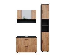 Vicco Set mobili bagno Irma, Rovere dorato/antracite, 80 cm, composto da mobile sottolavabo, specchiera e colonna alta