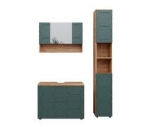 Vicco Set mobili bagno Irma, Verde/Rovere dorato 80 cm | 3 pezzi · Mobile sottolavabo · Armadietto a specchio · Mobile alto