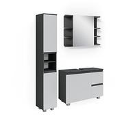 Vicco Set mobili bagno J-Shape, Antracite, 3 parti, con armadio alto