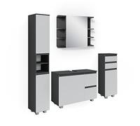 Vicco Set mobili bagno J-Shape, Antracite 80 cm | 4 pezzi · Mobile lavabo · Armadio a specchio · Armadio alto · Armadio medio