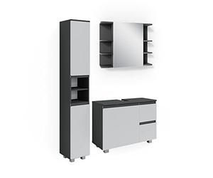 Vicco Set mobili bagno J-Shape, Antracite, 80 cm, composto da mobile sottolavabo, specchiera e colonna alta