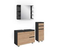 Vicco Set mobili bagno J-Shape, Grigio, 80 cm, composto da mobile sottolavabo, specchiera e mobile medio