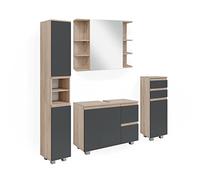 Vicco Set mobili bagno J-Shape, Sonoma, 80 cm, composto da mobile lavabo, pensile a specchio, colonna e base media