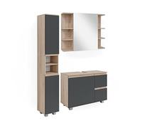 Vicco Set mobili bagno J-Shape, Sonoma, 80 cm, composto da mobile sottolavabo, specchiera e colonna alta