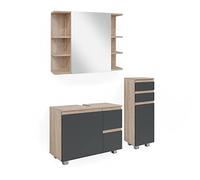 Vicco Set mobili bagno J-Shape, Sonoma, 80 cm, composto da mobile sottolavabo, specchiera e mobile medio