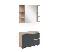 Vicco Set mobili bagno J-Shape, Sonoma, 80 cm, composto da specchio da bagno e mobile sottolavabo