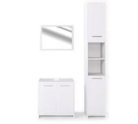 Vicco Set mobili bagno Kiko, Bianco, 58 cm, composto da mobile sottolavabo, specchiera e colonna alta