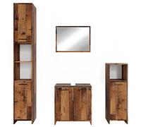 Vicco Set mobili bagno Kiko, Rovere rustico, 58 cm, composto da mobile lavabo, pensile a specchio, colonna e base media