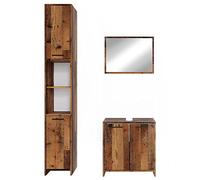 Vicco Set mobili bagno Kiko, Rovere rustico, 58 cm, composto da mobile sottolavabo, specchiera e colonna alta