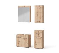 Vicco Set mobili bagno Luna, Quercia Wotan, 60 cm, composto da mobile sottolavabo, specchiera, armadio medio e pensile