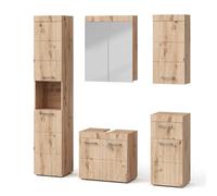 Vicco Set mobili bagno Luna, Quercia Wotan, 60 cm, composto da mobile sottolavabo, specchiera, colonna, base media e pensile