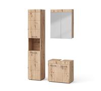 Vicco Set mobili bagno Luna, Quercia Wotan, 60 cm, composto da mobile sottolavabo, specchiera e colonna alta