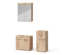 Vicco Set mobili bagno Luna, Quercia Wotan, 60 cm, composto da mobile sottolavabo, specchiera e mobile medio