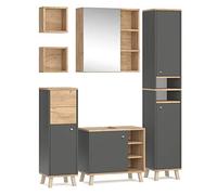 Vicco Set mobili bagno Senyo, Antracite, 62 cm, composto da armadietto a specchio, base lavabo, colonna, pensile e 2 mensole