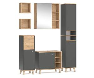 Vicco Set mobili bagno Senyo, Antracite, 62 cm, composto da armadietto a specchio, base lavabo, colonna, pensile e 2 mensole