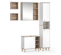 Vicco Set mobili bagno Senyo, Bianco 60 cm | 5 pezzi · Mobile sottolavabo · Armadietto a specchio · Mobile alto · 2x Mensola da parete