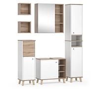 Vicco Set mobili bagno Senyo, Bianco, 62 cm, composto da armadietto a specchio, base lavabo, colonna, pensile e 2 mensole