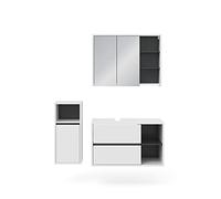 Vicco Set mobili bagno Viola, Bianco, 100 cm, composto da mobile sottolavabo, specchiera e mobile medio