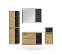 Vicco Set mobili bagno Viola, Rovere artigianale, 100 cm, composto da mobile lavabo, pensile a specchio, colonna e base media