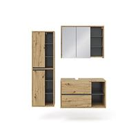 Vicco Set mobili bagno Viola, Rovere artigianale, 100 cm, composto da mobile sottolavabo, specchiera e colonna alta