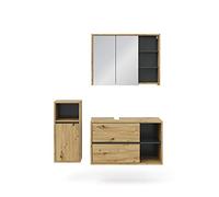 Vicco Set mobili bagno Viola, Rovere artigianale, 100 cm, composto da mobile sottolavabo, specchiera e mobile medio