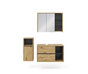Vicco Set mobili bagno Viola, Rovere artigianale, 100 cm, composto da mobile sottolavabo, specchiera e mobile medio