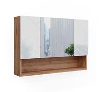 Vicco Specchio contenitore bagno Irma, Bianco lucido/oro power oak, 80.1 x 55 cm, con specchio e ripiani aperti per montaggio a parete