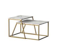 Vicco Tavolino da divano Myra, Marmo Bianco/Oro, 60 x 50 cm | 2 parti, per un utilizzo flessibile come tavolino laterale o piano d’appoggio