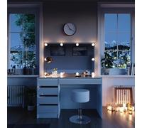 Vicco Tavolino da toilette Sherry, Bianco/Oro, 120 cm con illuminazione a LED e sgabello, con illuminazione LED e sgabello coordinato