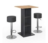 Vicco Tavolo bar con sgabelli Rodeo, Antracite, 70 x 70 cm con 2 sgabelli da bar, utilizzabile come tavolo alto, salvaspazio per aree di piccole dimensioni