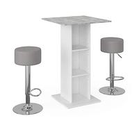 Vicco Tavolo bar con sgabelli Rodeo, Calcestruzzo, 70 x 70 cm con 2 sgabelli da bar, utilizzabile come tavolo alto, salvaspazio per aree di piccole dimensioni
