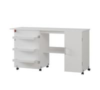 Vicco Tavolo da cucito Carmen, Bianco, 148 x 75 cm con 3 ripiani e armadio, pieghevole con ruote per un utilizzo flessibile come tavolo da lavoro