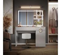 Vicco Tavolo da toeletta Adela, Bianco, 115 cm | con specchio LED e sgabello, Funziona anche come postazione di lavoro elegante