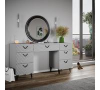 Vicco Tavolo da toeletta Anett, Grigio, 150 cm senza specchio, con 7 cassetti, Cassetti per organizzare nel disordine