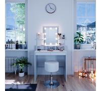Vicco Tavolo da toeletta Ania, Bianco, 80 cm con illuminazione LED e sgabello, Salvaspazio e funzionale allo stesso tempo