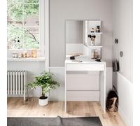 Vicco Tavolo da toeletta Isabelle, Bianco 60 cm | ✓ Specchio · 1 Cassetto · Da terra · Senza maniglie · Forma compatta