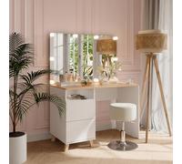 Vicco Tavolo da toeletta Karen, Bianco/Artisan, 110 cm con sgabello e luci fiabesche a LED