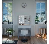 Vicco Tavolo da toeletta Laura, Bianco, 70 cm con illuminazione LED e sgabello, Luce integrata - non è necessaria una lampada da tavolo aggiuntiva