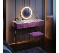 Vicco Tavolo da toeletta Layla, rosa, 100 cm con illuminazione LED e sgabello, con illuminazione a LED e panca imbottita