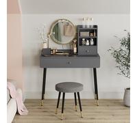Vicco Tavolo da toeletta Mirela, Grigio, 90 cm con specchio LED e sgabello