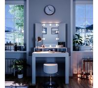 Vicco tavolo da toeletta Nora, Bianco, 90 cm con illuminazione LED e sgabello