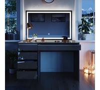 Vicco Tavolo da toeletta Sherry, Antracite 120 cm | ✓ Specchio LED · 5 cassetti · Da terra · Look senza maniglie · Piano spazioso