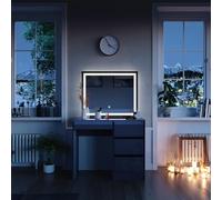 Vicco Tavolo da toeletta Sherry, Antracite, 90 cm con specchio a LED, con illuminazione LED e sgabello coordinato