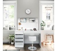 Vicco Tavolo da toeletta Sherry, Bianco, 120 cm | ✓ Specchio · ✓ Sgabello · 5 cassetti · Da terra · Look senza maniglie