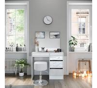 Vicco Tavolo da toeletta Sherry, Bianco Lucido, 90 cm con Sgabello