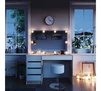 Vicco Tavolo da toeletta Sherry, Bianco/Sonoma, 120 cm con illuminazione a LED e sgabello, con illuminazione LED e sgabello coordinato