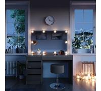 Vicco Tavolo da toeletta Sherry, Grigio, 120 cm | ✓ Specchio con catena luminosa LED · ✓ Sgabello · 5 cassetti · Da terra · Look senza maniglie