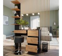 Vicco Tavolo da toilette Sherry, Antracite/quercia dorata, 90 x 75 cm con specchio, illuminazione LED e sgabello