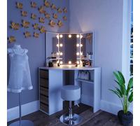 Vicco tavolo da trucco ad angolo Arielle, Bianco/Sonoma/Sonoma, 110 cm con illuminazione LED e sgabello
