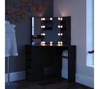 Vicco tavolo da trucco ad angolo Arielle, Nero, 110 cm con illuminazione a LED